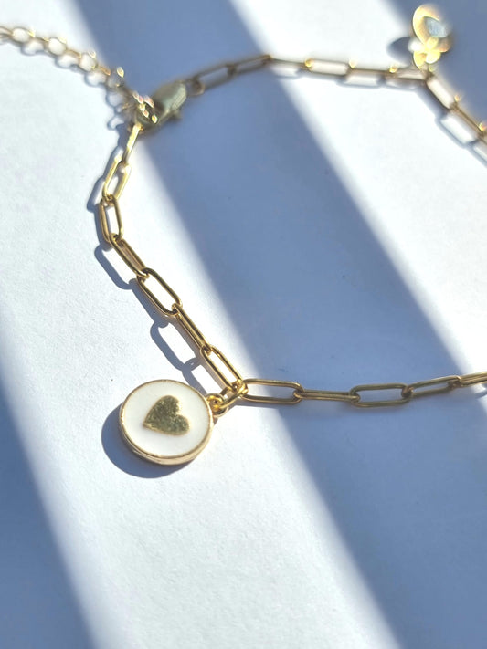 Enkelbandje white stone and white heart